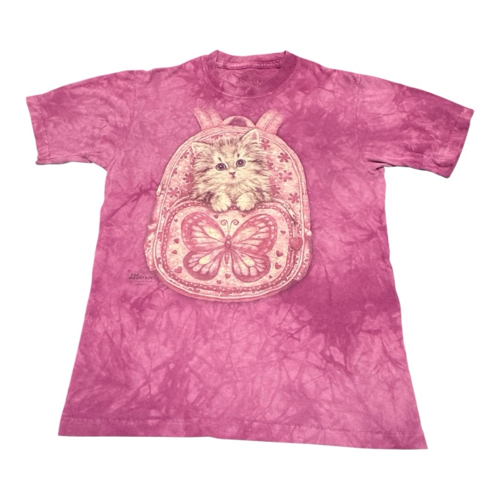 The Mountain Kitty Cat Backpack T-Shirt Kids Large Pink Purple Tie Dye Coquette